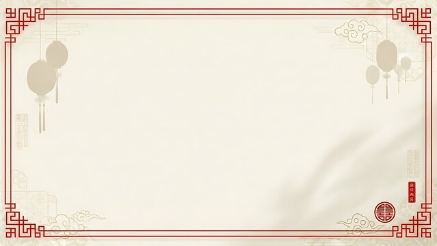 Elegant chinese style background with decorative frame and lanterns design