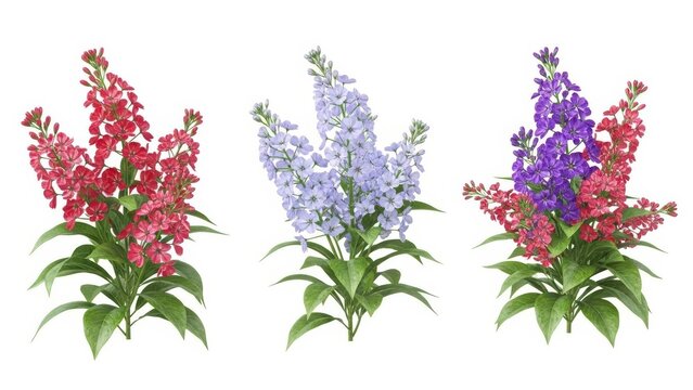 Colorful Stock Flowers Isolated on White Stock, Matthiola, Spring Flowers