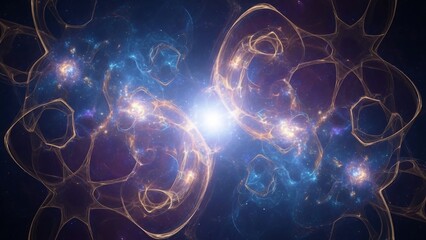 Mesmerizing digital abstract art depicting luminous energy clusters and interwoven light structures, evoking scientific discovery and technological marvel