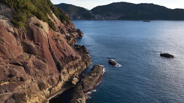 Aerial Drone View of Onigajo Cliffs in Kumano, Mie, Japan