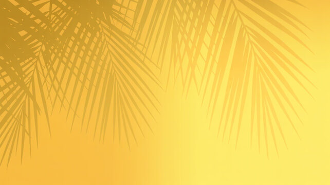 Golden tropical leaves and a warm bright yellow background texture