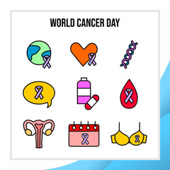 Vector set of color line icons. World Cancer Day