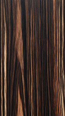 Fototapeta premium Wenge exotic wood panel texture with rich dark brown tones and natural grain pattern, creating a luxurious banner background for interior, furniture, or design use. 