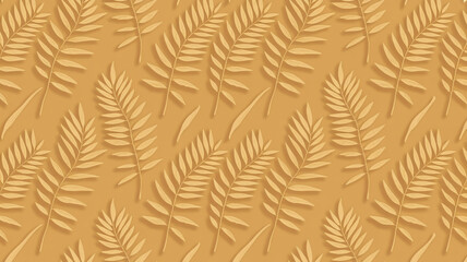A seamless pattern of golden fern leaves on a warm textured background © KEYA