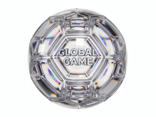 3D Liquid Glass Soccer Ball Iridescent Holographic Football 2026 Global Game Text Isolated on White