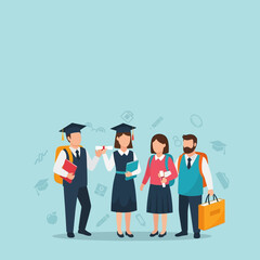 Obraz premium Group of diverse students celebrating graduation and preparing for future studies.