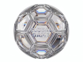 3D Liquid Glass Soccer Ball Iridescent Holographic Football 2026 Global Game Text Isolated on White