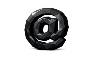 Black geometric at symbol in low poly style, visualizing connectivity, contact, and email internet communication. Transparent background