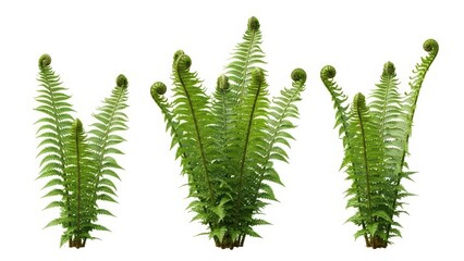 Fern Plant Set Isolated on White Background, Green Nature