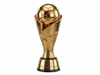 3D Golden Soccer Trophy 2026 World Football Championship Cup Award with Champion Text Isolated on White Background