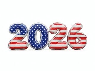 2026 Puffy 3D Text Soccer Theme Bubbly Numbers USA Color Style for Football Championship Isolated on White