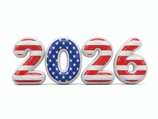 2026 Puffy 3D Text Soccer Theme Bubbly Numbers USA Color Style for Football Championship Isolated on White