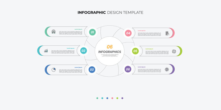 Modern Circle chart infographic template with 6 options for presentations. Infographic 6 diagram chart template for business 6, options, presentation with diagram elements, infographics