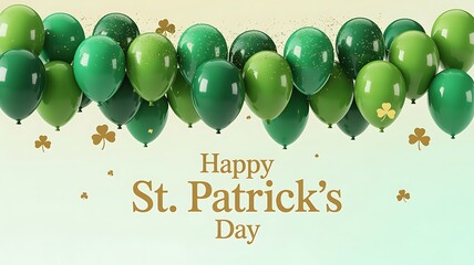 Happy st patrick's day celebration with green balloons and shamrocks