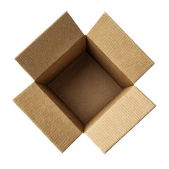 Empty Brown Cardboard Box Opened Top View in White Background
