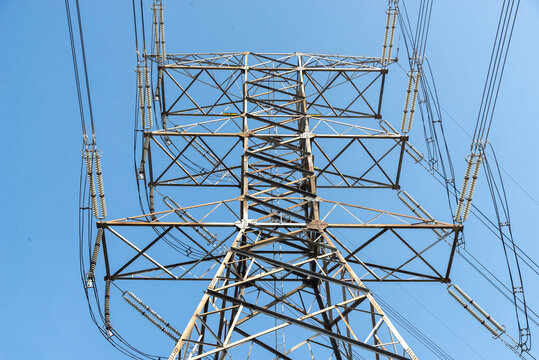High voltage power poles from power plants.