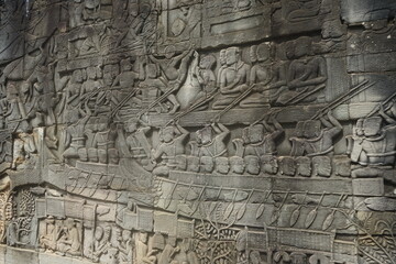 bas relief on wall of bayon temple