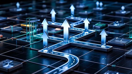 Digital technology pathway with multiple upward growth arrows