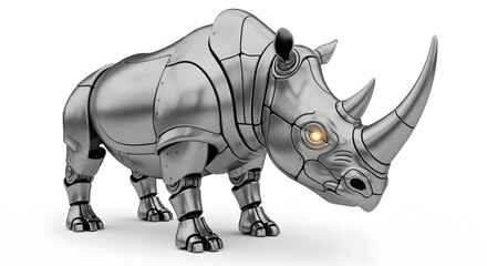 Fototapeta premium Mechanical rhinoceros robot standing isolated on white background