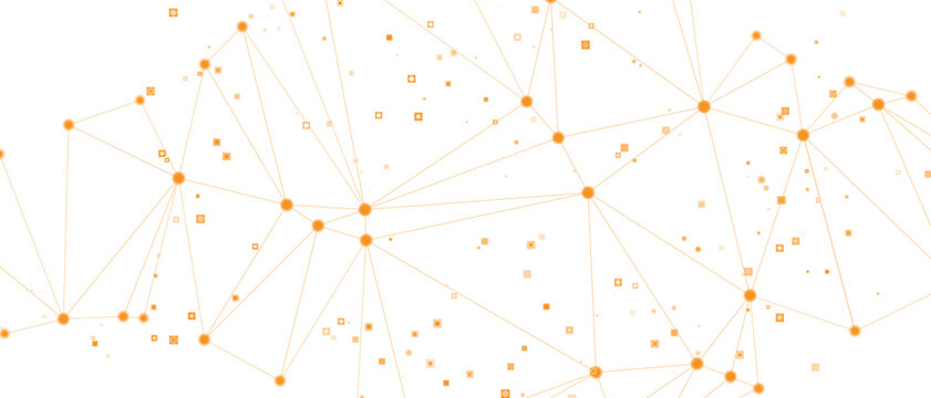 Complex network structure with glowing nodes representing data and technological connections