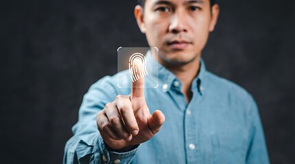 Business decision concept with man selecting virtual interface
