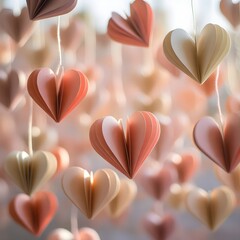 Delicate paper hearts hanging