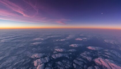 Breathtaking aerial view of clouds at sunset with vibrant purple sky