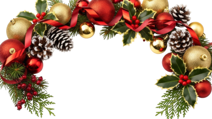 Festive Christmas Border With Ornaments Holly And Pine Cones