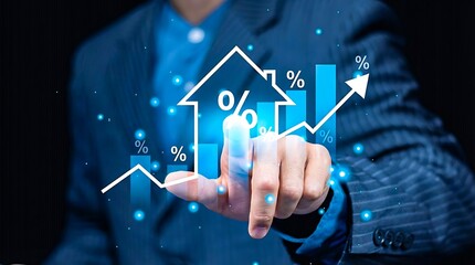 Mortgage interest rate increase concept with digital house icon
