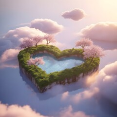 Heart-shaped island in the clouds