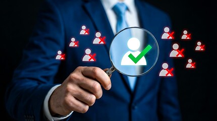 Business recruitment approval concept with verified employee selection
