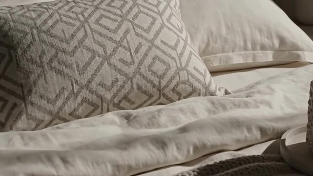 Cozy Bedroom Interior Design Featuring Soft Textures and Neutral Colors with Decorative Candle
