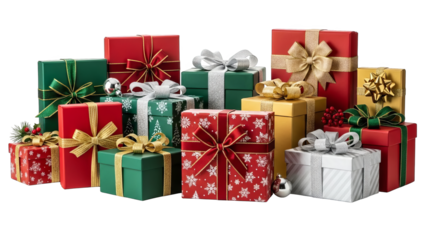 Festive Christmas Gift Boxes Stacked On Black Background