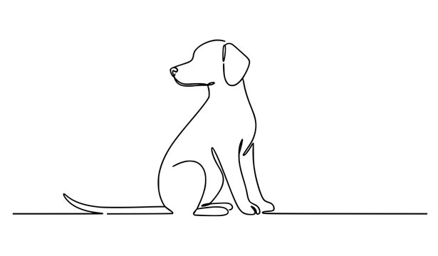 Abstract continuous line sitting dog vector outline illustration for International Dog Day concept