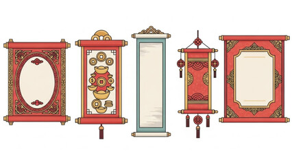 Obraz premium Chinese New Year Decorative Scroll Icons Set