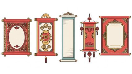 Obraz premium Chinese New Year Decorative Scroll Icons Set