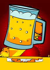 Comic Book Product podium stage for mockup presentation with Beer glass. Retro comics background.