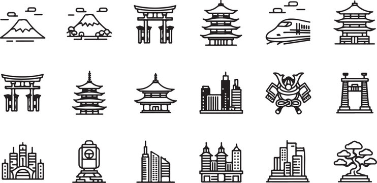 Iconic symbols of japan: a comprehensive collection of traditional and modern outline designs