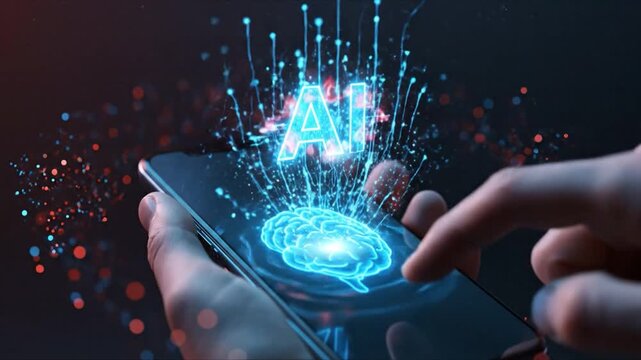 AI-Powered Technology: A futuristic digital interface showcasing the intricate synergy between artificial intelligence and cutting-edge technology, person interacts with AI and Brain signal