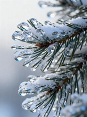 Snow and ice on pine branch