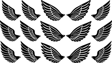 Set of black wing icons in various flying positions