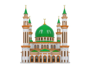 Fototapeta premium Elegant islamic mosque with green dome isolated on transparent background