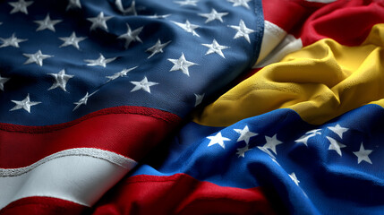 The flag of the United States and the flags of the United States and Venezuela come together and blend