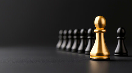 Gold Pawn Standing Out from Black Chess Pieces