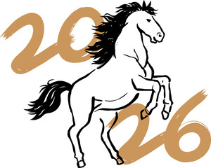 2026 Year of the Horse Chinese New Year Zodiac Gold Calligraphy Art
