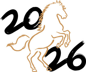2026 Year of the Horse Chinese New Year Zodiac Gold Line Horse