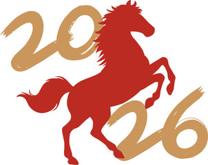 2026 Year of the Horse Chinese New Year Zodiac Red Gold Calligraphy