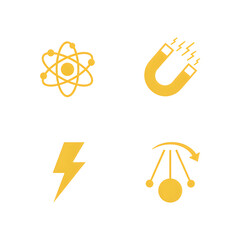 Physics education learning icon pack yellow tone isolated