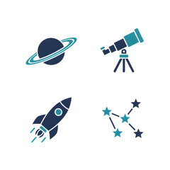 Astronomy and space education icon pack dark blue tone isolated