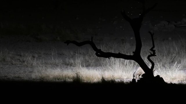 Otocyon megalotis,  BAT EARED FOX.  bat-eared fox, in the night, canid originating from Africa, kalahari desert, Namibia